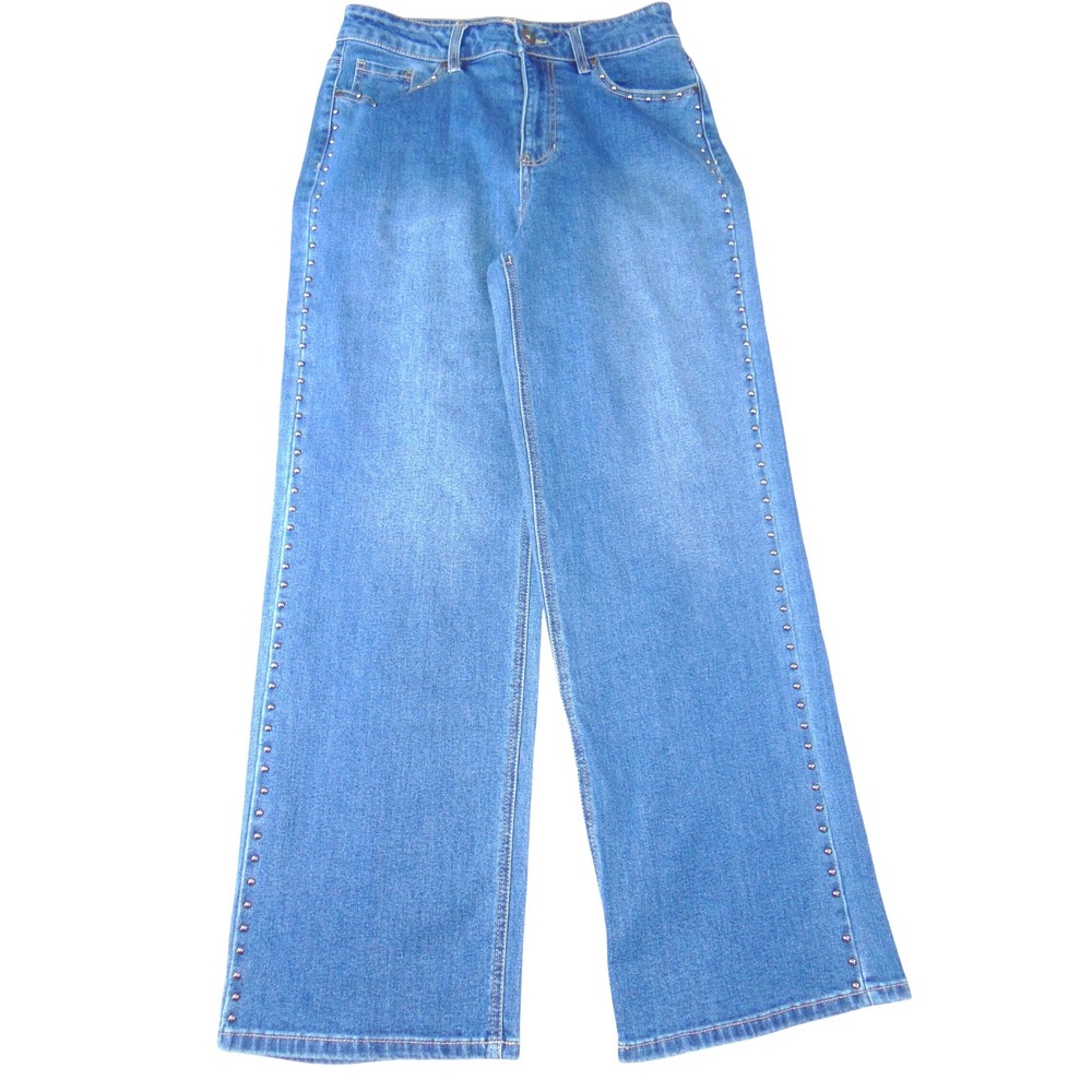 Camila Coelho Womens Studded Side Wide Leg Jeans Blue Medium Wash‎ High Rise 8